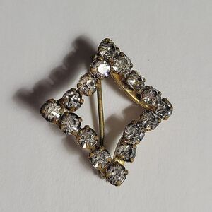 Early Rhinestone Square Pin Clear Rhinestones Gold Tone Metal